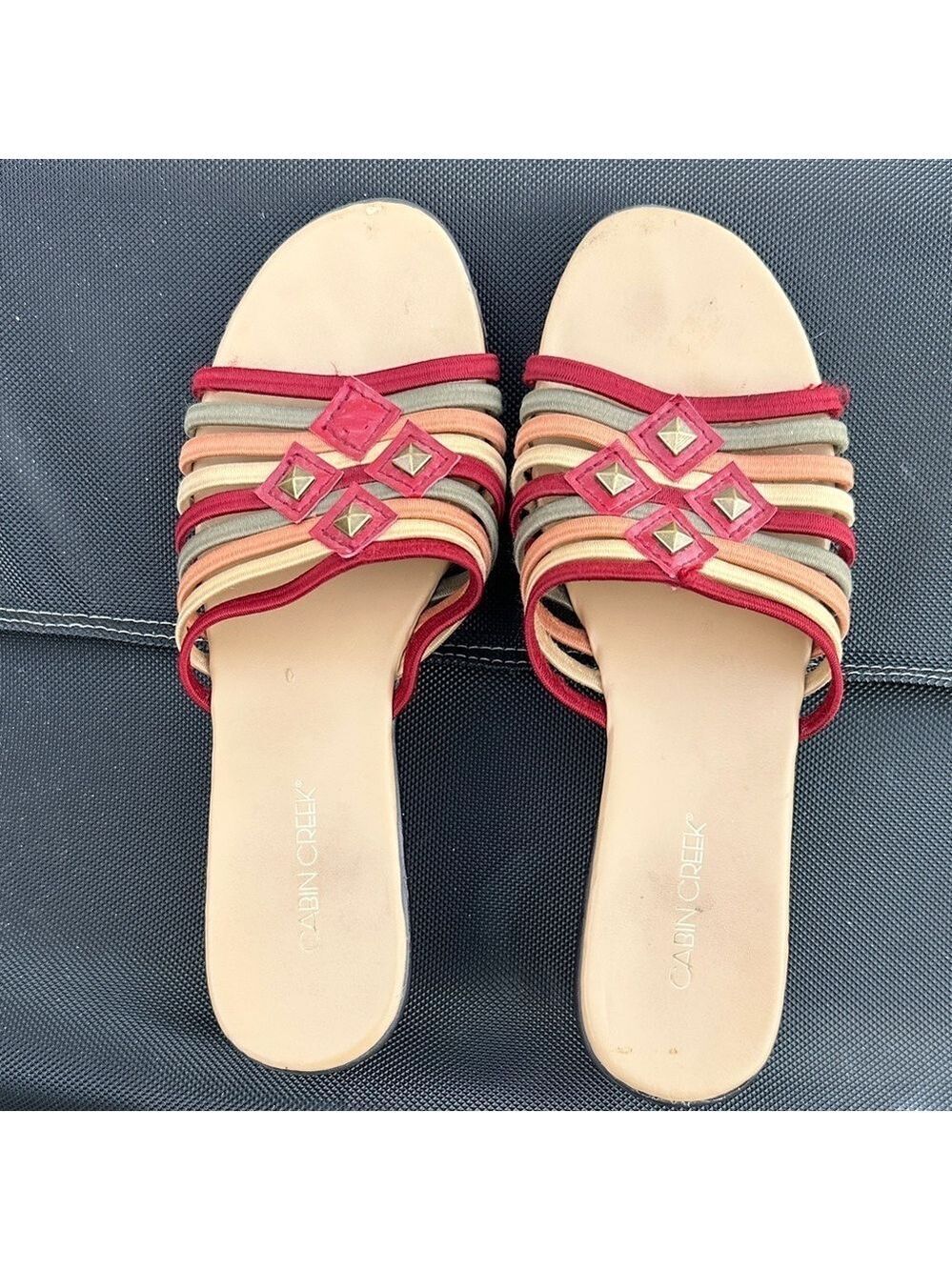 Cabin Creek Multicolor Strappy Sandals W/Wedge Heel, Studded Accents Size 8-8.5